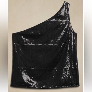 BR Sequin Top Black One Shoulder Banana Republic Stretch Side Zip NWT
